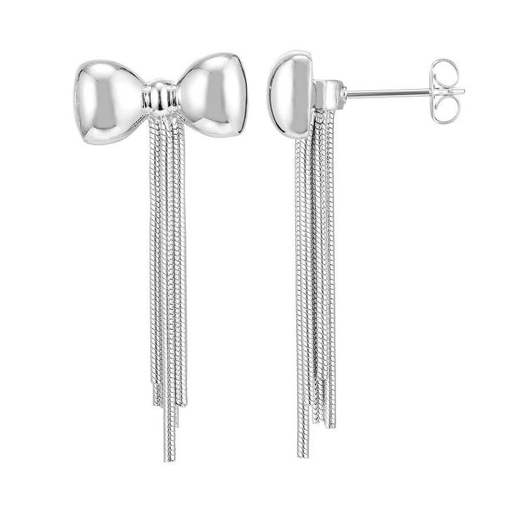 Sterling Silver Bow Fringe Drop Earrings, Women's, Grey