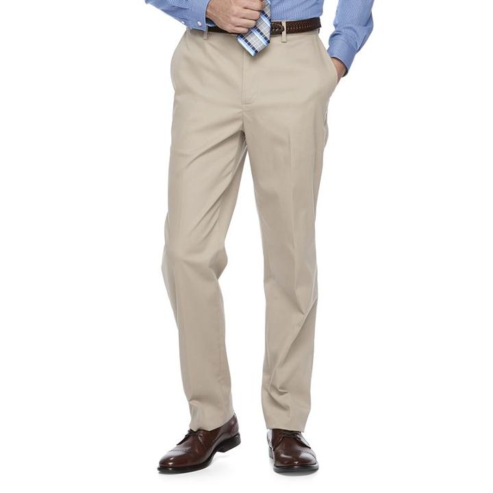 Men's Croft & Barrow&reg; Relaxed-fit No-iron Flat-front Casual Pants, Size: 38x32, Med Beige