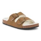 Women's Olivia Miller Sherpa-lined Double Buckle Cork Sandals, Size: Small, Dark Brown