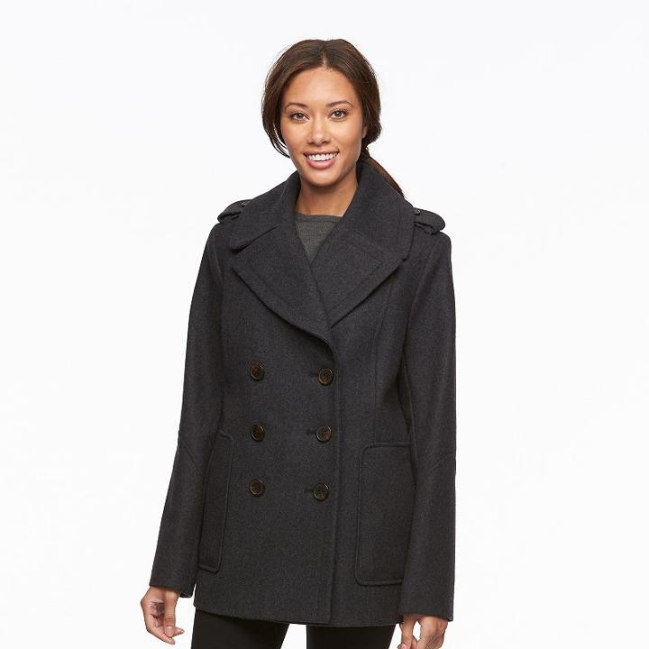 Women's Croft & Barrow&reg; Double-breasted Wool Blend Peacoat, Size: Xl, Med Grey