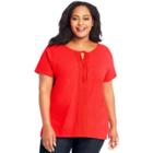 Plus Size Just My Size Front Lace Slub Short Sleeve Top, Women's, Size: 4xl, Red