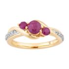 10k Gold Ruby & 1/10 Carat T.w. Diamond 3-stone Ring, Women's, Size: 7, Red