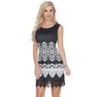 Women's White Mark Print Crochet Sheath Dress, Size: Medium, Black