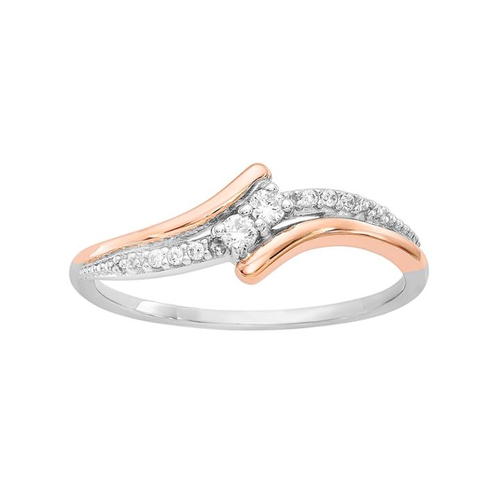 Two Tone 14k White Gold 1/10 Carat T.w. Diamond 2-stone Bypass Ring, Women's, Size: 7