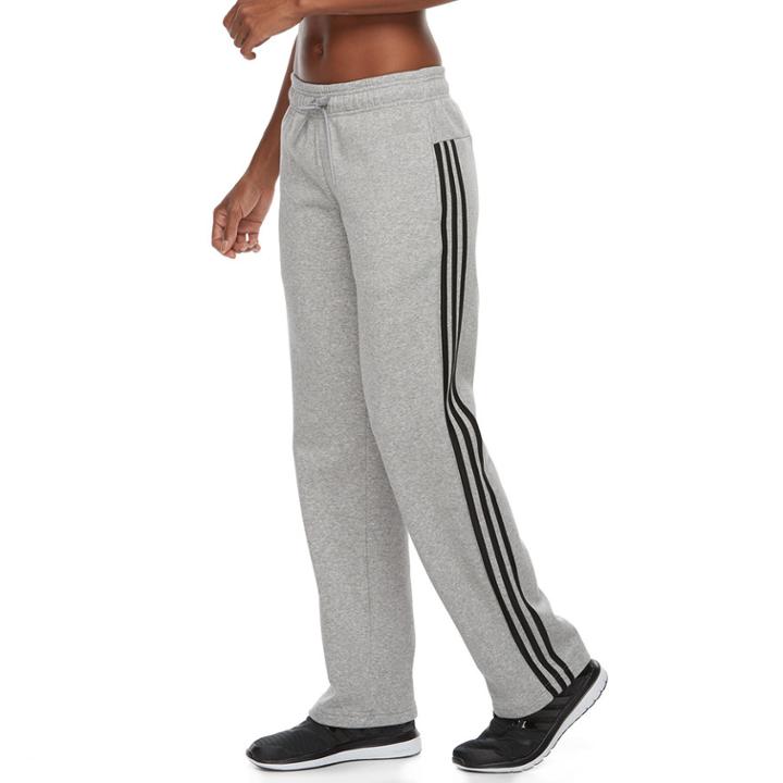 Women's Adidas Essential Fleece 3 Stripe Open Hem Pants, Size: Xl, Med Grey
