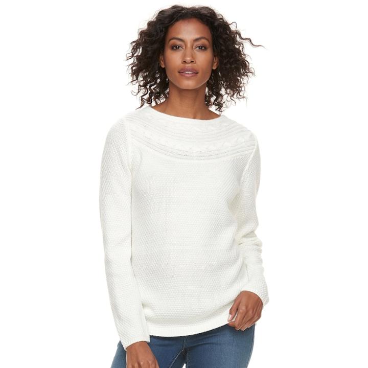 Women's Croft & Barrow&reg; Cable-knit Boatneck Sweater, Size: Large, White