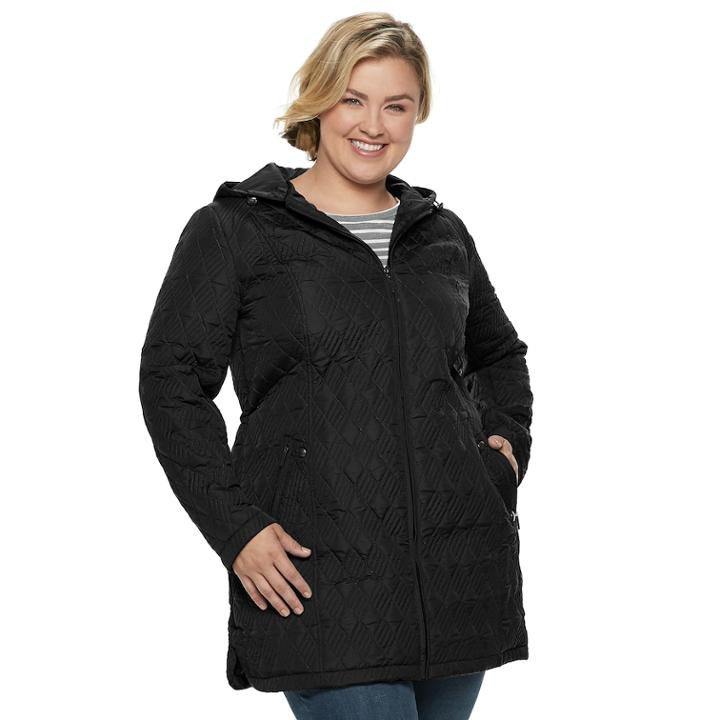 Plus Size Weathercast Modern Hooded Quilted Anorak Jacket, Women's, Size: 1xl, Black