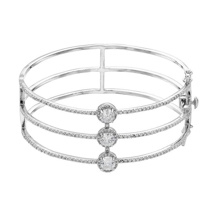 Jennifer Lopez Red Carpet Ready Cubic Zirconia Multi Row Hinged Bangle Bracelet, Women's, Silver