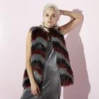 Women's Juicy Chevron Faux-fur Vest, Size: Large, Dark Red