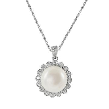 Sterling Silver Freshwater Cultured Pearl And Diamond Accent Floral Pendant, Women's, Size: 18, White