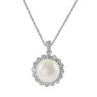 Sterling Silver Freshwater Cultured Pearl And Diamond Accent Floral Pendant, Women's, Size: 18, White