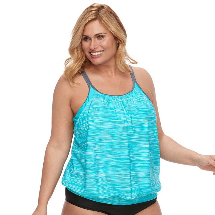 Plus Size Free Country 2-in-1 Blouson Tankini Top, Women's, Size: 1xl, Blue Other
