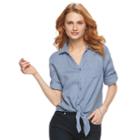Women's Harve Benard Tie-front Linen Shirt, Size: Xl, Med Blue