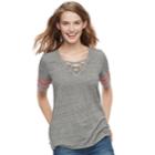 Juniors' So&reg; Lace-up Varsity Tee, Teens, Size: Xs, Grey (charcoal)