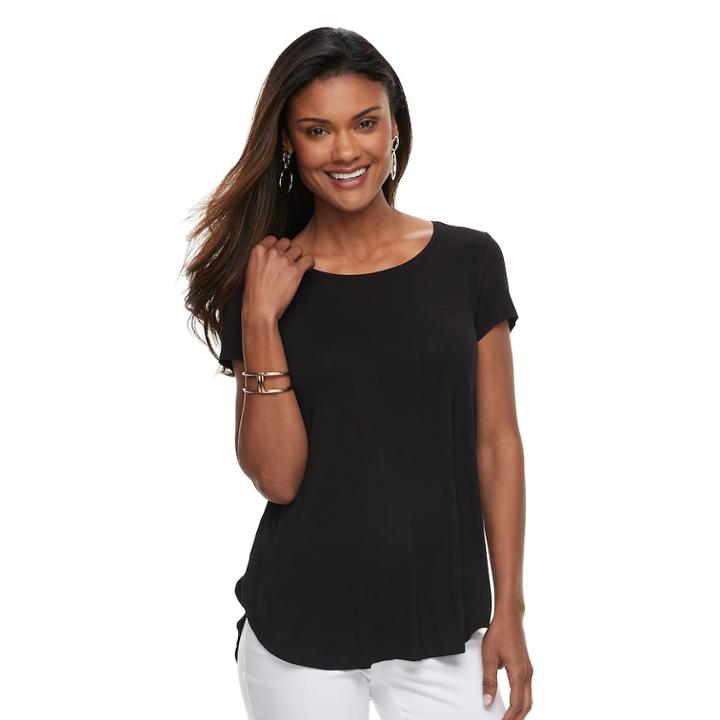 Petite Apt. 9&reg; Short Sleeve Tee, Women's, Size: Xs Petite, Black