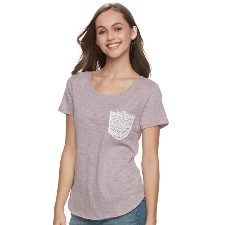 Juniors' So&reg; Crocheted Pocket Tee, Teens, Size: Medium, Lt Purple