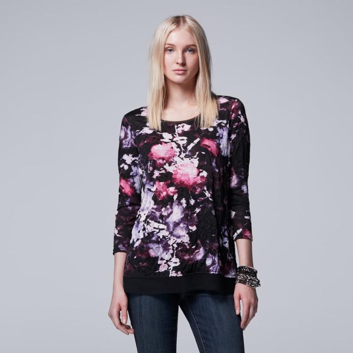 Women's Simply Vera Vera Wang Chiffon Trim Print Top, Size: Large, Med Purple