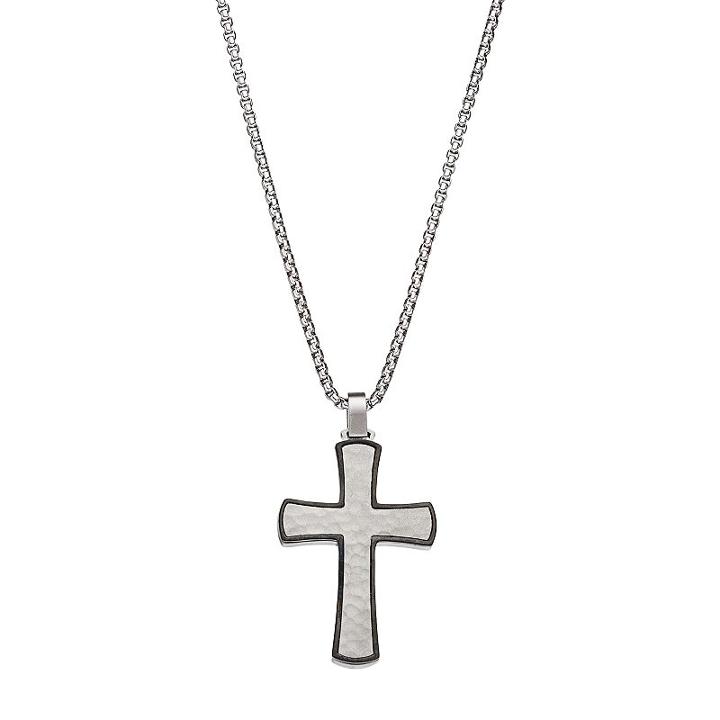 Lynx Men's Stainless Steel Cross Pendant Necklace, Silver