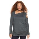 Plus Size Rock & Republic&reg; Asymmetrical Ruched Tee, Women's, Size: 3xl, Grey