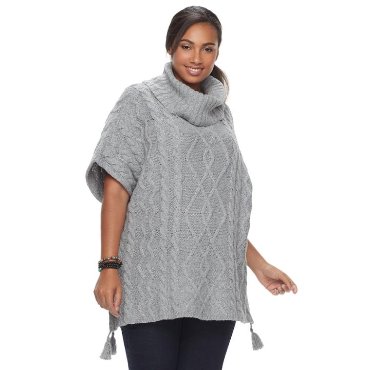 Plus Size Sonoma Goods For Life&trade; Cable Tassel Poncho Sweater, Women's, Size: 0x-1x, Med Grey
