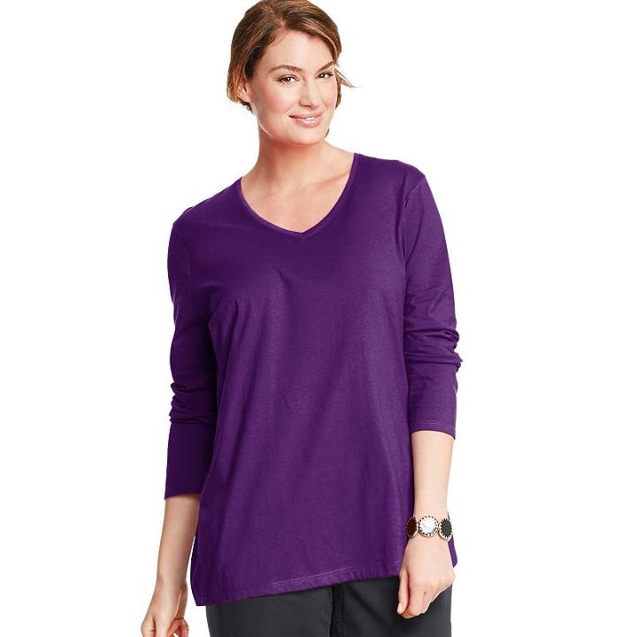 Plus Size Just My Size Long Sleeve V-neck Tee, Women's, Size: 3xl, Drk Purple