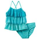 Girls 4-16 So&reg; Ombre Tiered Crochet 2-pc. Tankini Swimsuit Set, Girl's, Size: Xxl (16), Med Green