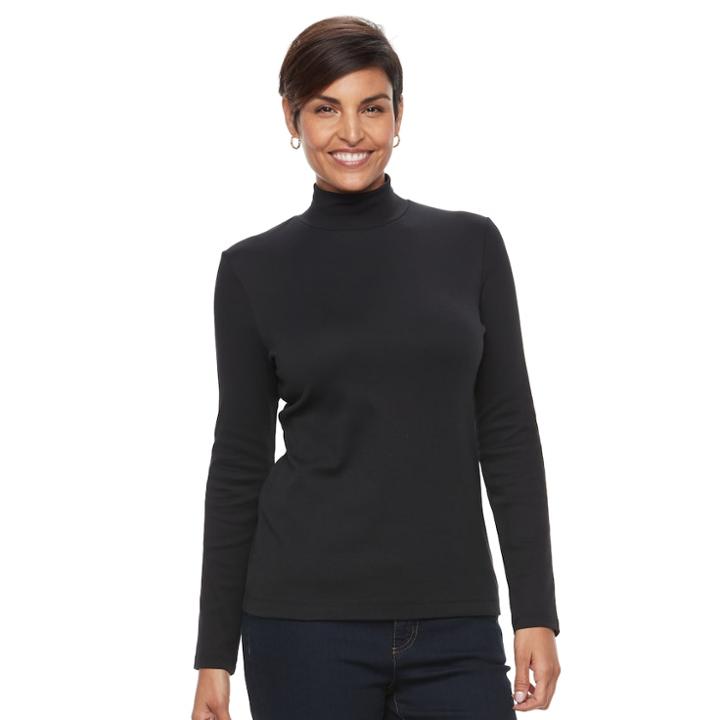 Women's Croft & Barrow&reg; Long Sleeve Mockneck Top, Size: Xxl, Black