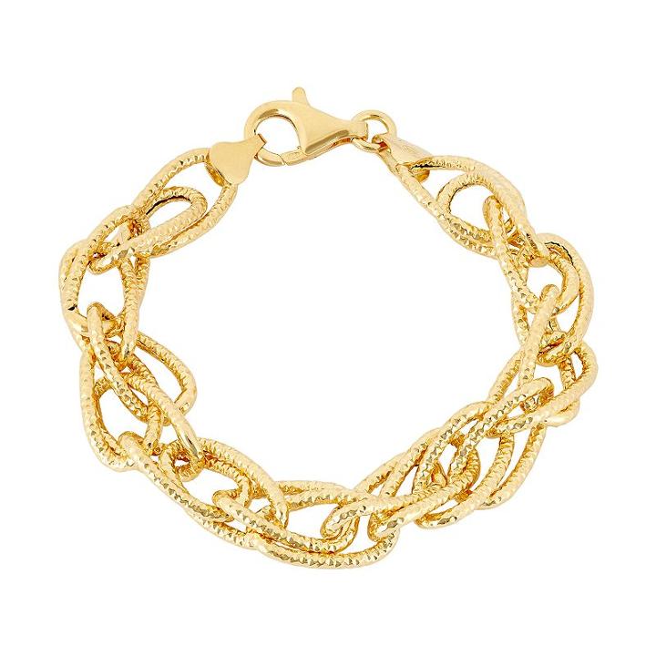 14k Gold Over Silver Textured Chain Link Bracelet, Women's, Size: 7.5, Yellow