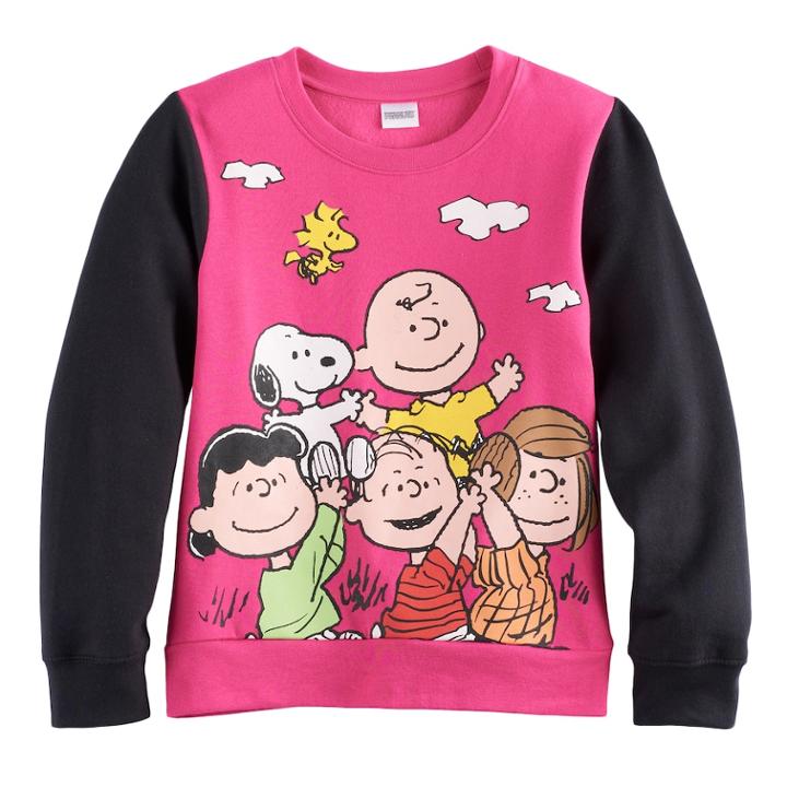 Girls 7-16 Peanuts Gang Graphic Colorblock Pullover Sweatshirt, Size: Medium, Dark Pink