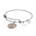 Love This Life Two Tone Sister Butterfly Charm Bangle Bracelet, Women's, White