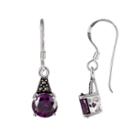 Sterling Silver Cubic Zirconia And Marcasite Drop Earrings, Women's, Purple