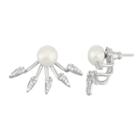 Sterling Silver Freshwater Cultured Pearl & Cubic Zirconia Front-back Earrings, Women's, White