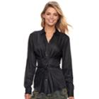 Women's Rock & Republic&reg; Woven Corset Long Sleeve Top, Size: Xl, Black
