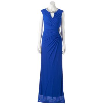 Women's Onyx Nite Embellished Gathered Evening Gown, Size: 10, Med Blue