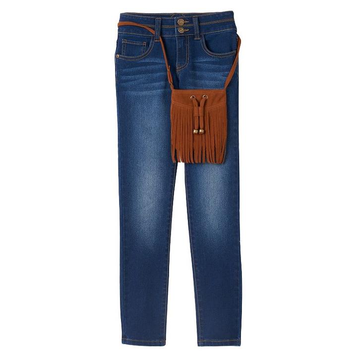 Girls 7-16 & Plus Size Mudd&reg; Stacked Skinny Jeans & Purse Set, Girl's, Size: 14 1/2, Blue Other