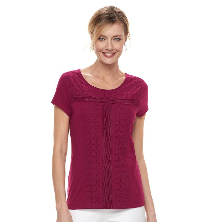 Women's Croft & Barrow&reg; Eyelet Tee, Size: Xl, Dark Pink