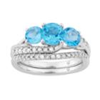 10k White Gold Swiss Blue Topaz & 3/8 Carat T.w. Diamond 3-stone Ring, Women's