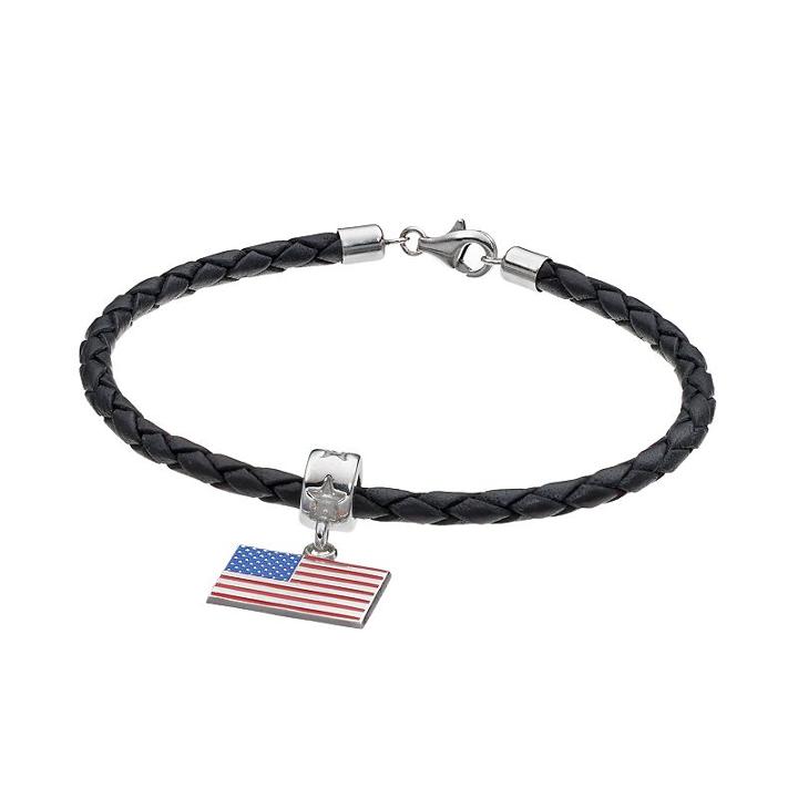 Logoart Sterling Silver American Flag Charm Bracelet, Adult Unisex, Size: 7.5, Multicolor