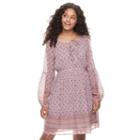 Juniors' Mudd&reg; Print Tie Front Chiffon Dress, Teens, Size: Small, Drk Purple