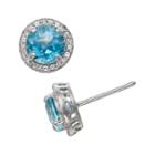 Sterling Silver Swiss Blue Topaz And Lab-created White Sapphire Halo Stud Earrings, Women's
