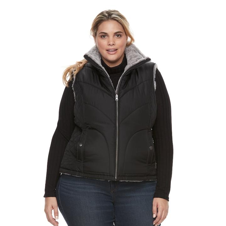 Plus Size Kc Collections Quilted Reversible Vest, Women's, Size: 3xl, Black