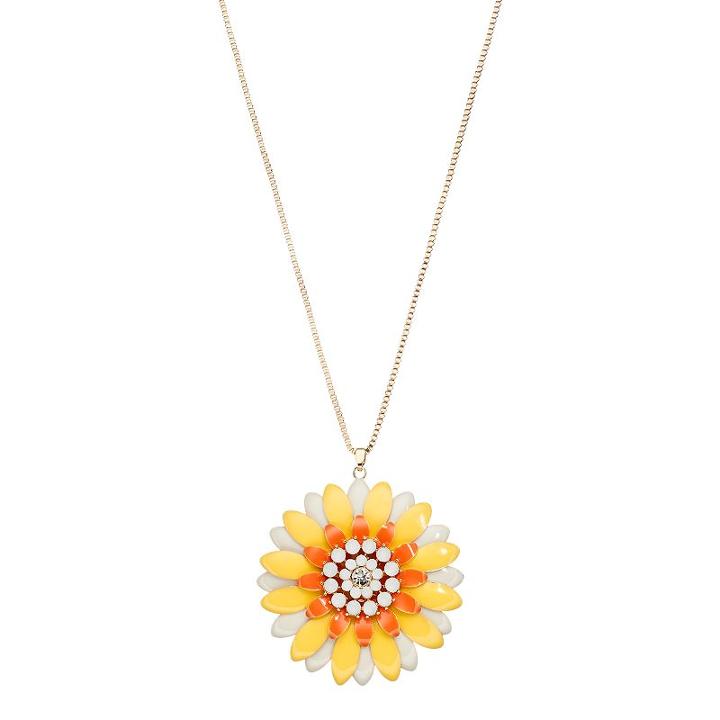 Long Yellow & Orange Flower Pendant Necklace, Women's, Multicolor