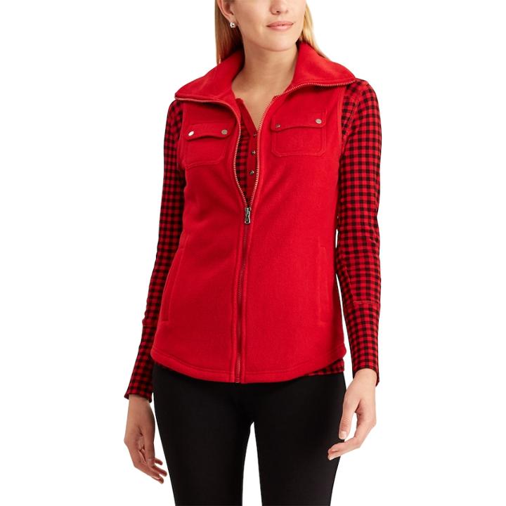 Women's Chaps Fleece Vest, Size: Xl, Red
