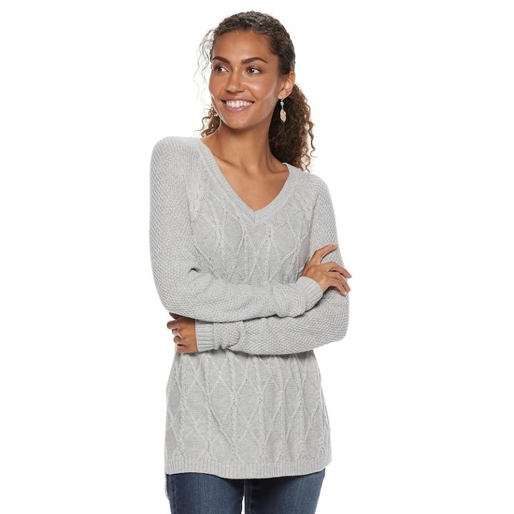 Women's Sonoma Goods For Life&trade; Trellis Cable-knit Sweater, Size: Xl, Light Grey