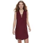 Juniors' So&reg; Lace-up Collared Shirt Dress, Teens, Size: Medium, Dark Pink
