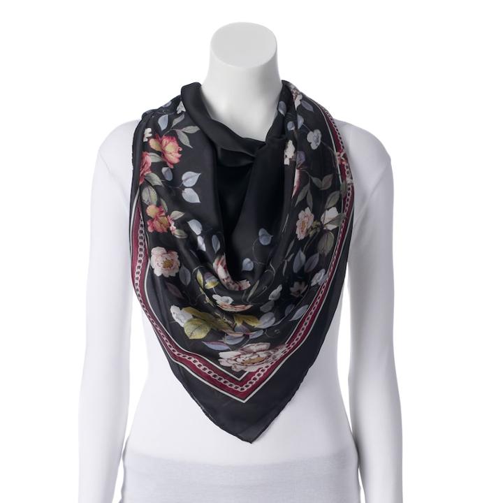 Women's Dana Buchman Fall Floral Square Scarf, Black Multi