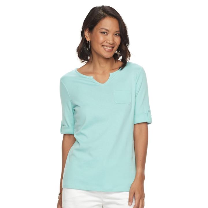 Women's Croft & Barrow&reg; Splitneck Top, Size: Large, Turquoise/blue (turq/aqua)