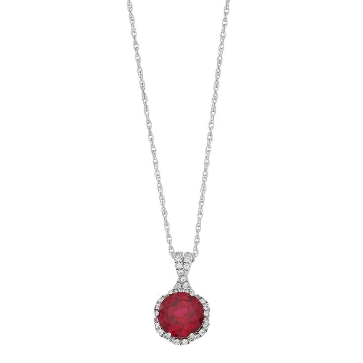 Sterling Silver Lab-created Ruby & White Sapphire Circle Halo Pendant Necklace, Women's, Size: 18, Red