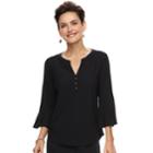 Women's Dana Buchman Bell Sleeve Henley Top, Size: Xl, Black