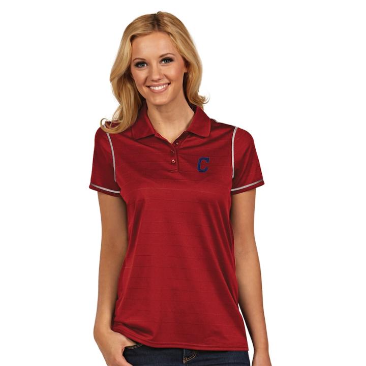 Women's Antigua Cleveland Indians Icon Desert-dry Tonal-striped Performance Polo, Size: Small, Dark Red